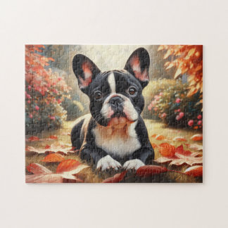 Französische Bulldoggen Herbstblätter Puzzle