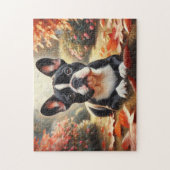 Französische Bulldoggen Herbstblätter Puzzle (Vertikal)