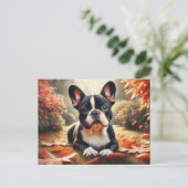 Französische Bulldoggen Herbstleere Kunst Postkarte (Stehend Vorderseite)