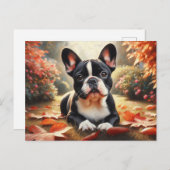 Französische Bulldoggen Herbstleere Kunst Postkarte (Vorne/Hinten)