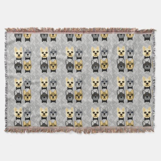 Französische Bulldoggen Herringbone Grau Decke (Vorderseite)