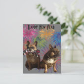 Französische Bulldoggen Neujahr Einladung (Stehend Vorderseite)