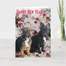 Französische Bulldoggen Postkarte Happy New Year