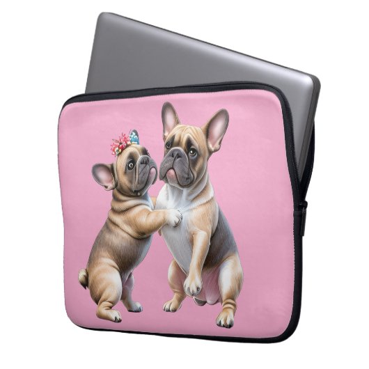 Französische Bulldoggen sehr verliebt Laptopschutzhülle (Vorderseite Links)
