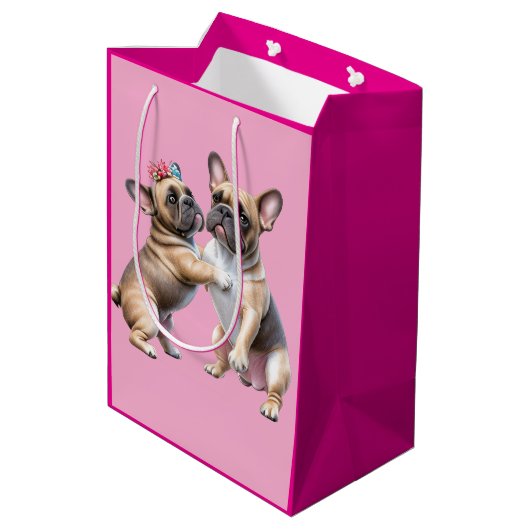 Französische Bulldoggen sehr verliebt Mittlere Geschenktüte (Rückseite Schrägansicht)