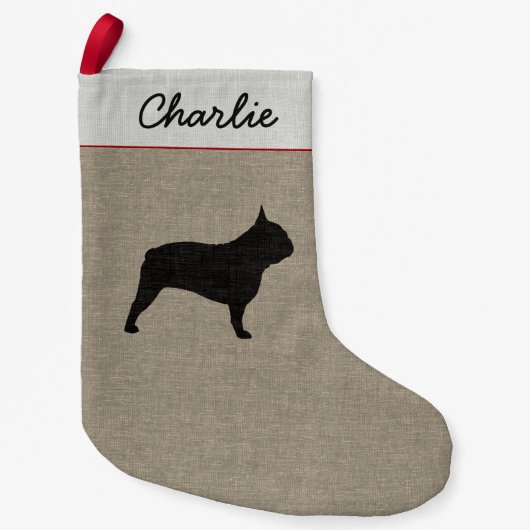 Französische Bulldoggen-Silhouette Frenchie Kleiner Weihnachtsstrumpf (Vorderseite)