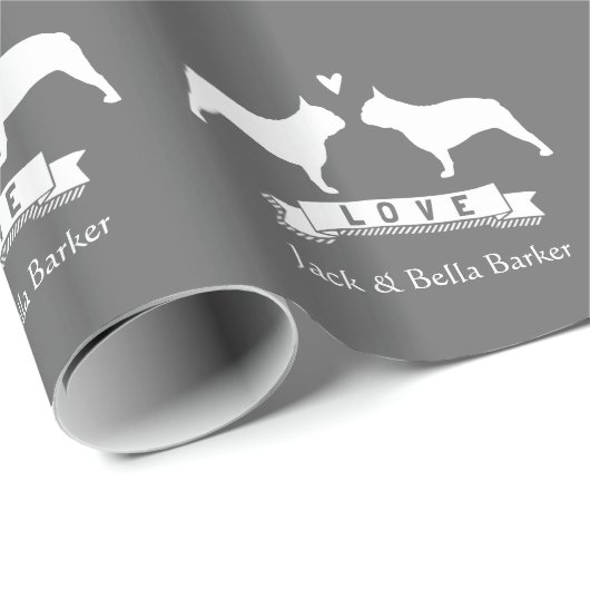 Französische Bulldoggen-Silhouette-Paare mit Text Geschenkpapier (Rolleneckpunkt)