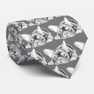 Französische Bulldoggen-Silhouette Schwarzweiss Krawatte