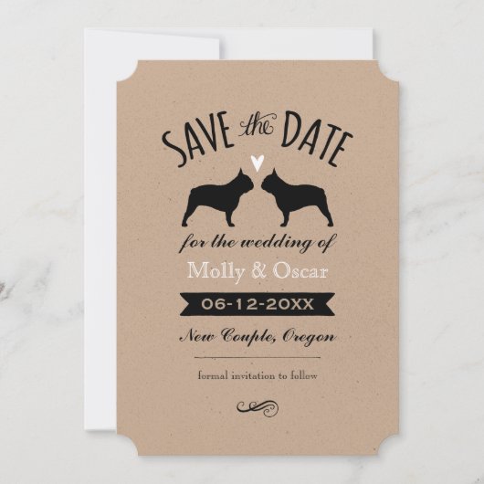 Französische Bulldoggen-Silhouetten Hochzeit Siche Save The Date (Vorderseite)