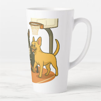 Französische Bulldoggen spielen Basketball. Milchtasse