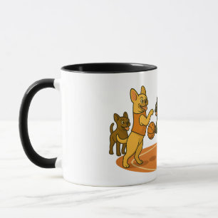 Französische Bulldoggen spielen Basketball. Tasse