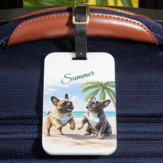 Französische Bulldoggen Strand French Bulldog Gepäckanhänger