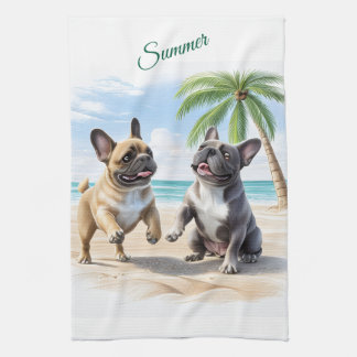 Französische Bulldoggen Strand French Bulldog Geschirrtuch