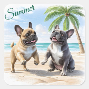 Französische Bulldoggen Strand French Bulldog Quadratischer Aufkleber