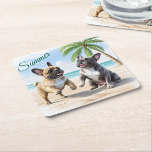 Französische Bulldoggen Strand French Bulldog Rechteckiger Pappuntersetzer