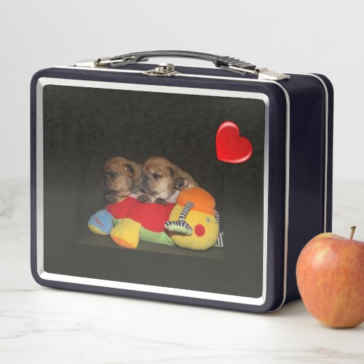 Französische Bulldoggen süße Welpen Christmas Metall Brotdose (Beispiel)