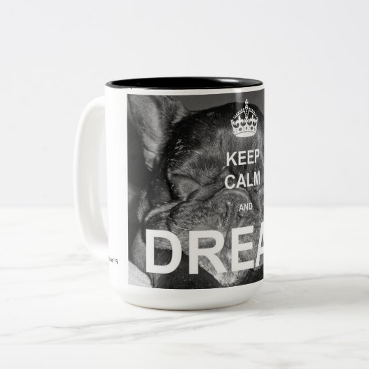 Französische Bulldoggen-Traum-Tasse Zweifarbige Tasse (Vorderseite Links)
