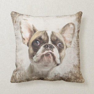 Französische Bulldoggen-Vintages Porträt Kissen