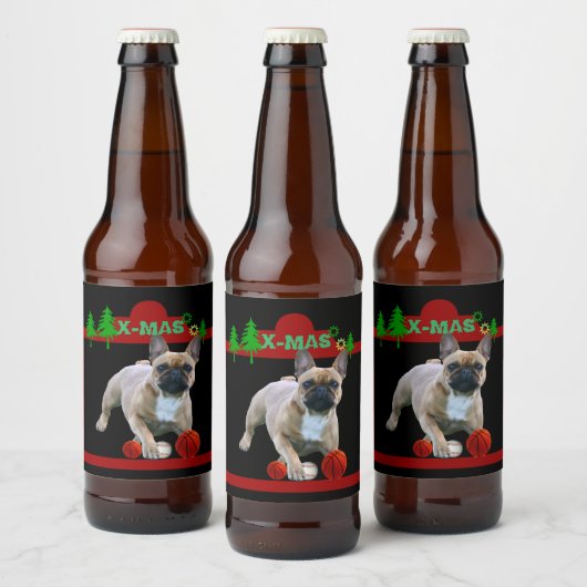 Französische Bulldoggen Weihnachten Feier Bierflaschenetikett (Flaschen)