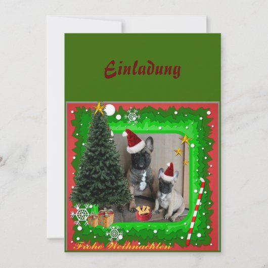 Französische Bulldoggen Weihnachten Feier Einladung (Vorderseite)