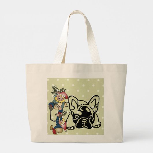 Französische Bulldoggen Weihnachten Feier Jumbo Stoffbeutel (Rückseite)