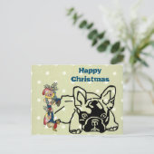 Französische Bulldoggen Weihnachten Feier Postkarte (Stehend Vorderseite)