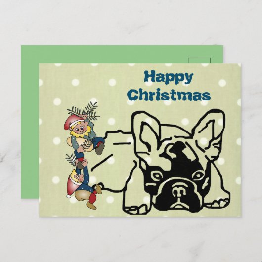 Französische Bulldoggen Weihnachten Feier Postkarte (Vorne/Hinten)
