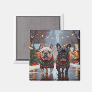 Französische Bulldoggen Weihnachten Schnee Urlaub Magnet