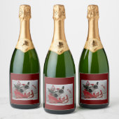 Französische Bulldoggen Weihnachten Sparkling Wine Schaumweinetikett (Flaschen)