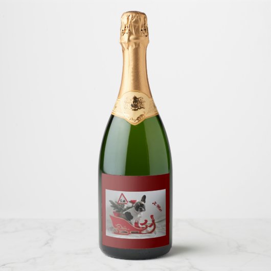 Französische Bulldoggen Weihnachten Sparkling Wine Schaumweinetikett (Vorderseite)