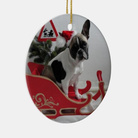 Französische Bulldoggen Weihnachtsanhänger Keramikornament (Rechts)
