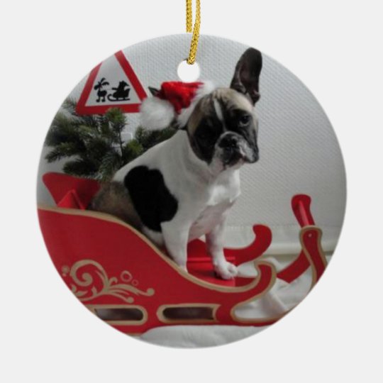 Französische Bulldoggen Weihnachtsanhänger Rundes Keramik Ornament