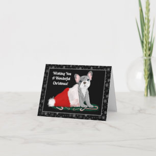 Französische Bulldoggen-Welpe in Santas Hut Karte