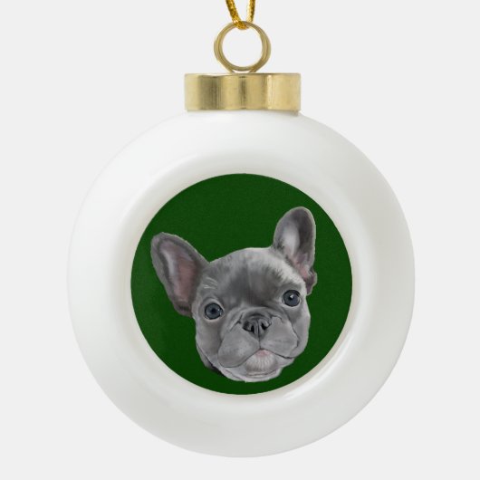 Französische Bulldoggen-Welpe Keramik Kugel-Ornament (Vorderseite)