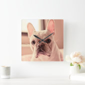 Französische Bulldoggen-Welpe Quadratische Wanduhr (Zuhause)