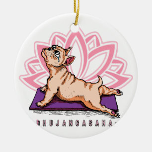 Französische Bulldoggen-Yoga - Bhujangasana Pose - Keramik Ornament