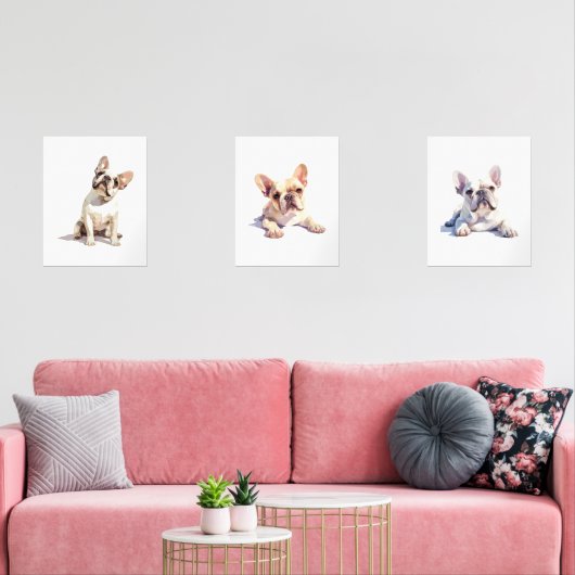 Französische Bulldogie-Mauer-Kunst, französische B Bilderwand Sets (Wohnzimmer)