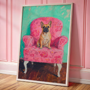 Französische Bulldogin Art Poster Mauer Pinselstri
