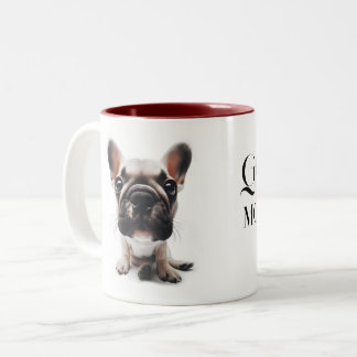 Französische Bulldogin-nah-up-Tasse mit Ihrem Name Zweifarbige Tasse