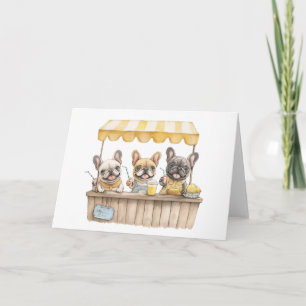 Französische Bulldogs auf einem Limonade-Stand Karte