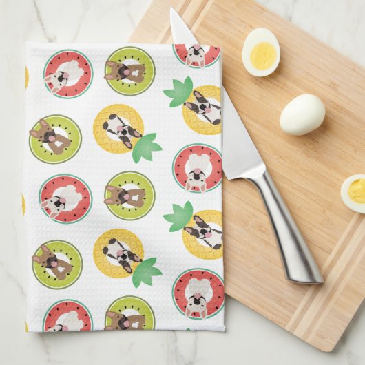 Französische Bulldogs in Fruit Pool Floating Muste Geschirrtuch (Viertel Falte)