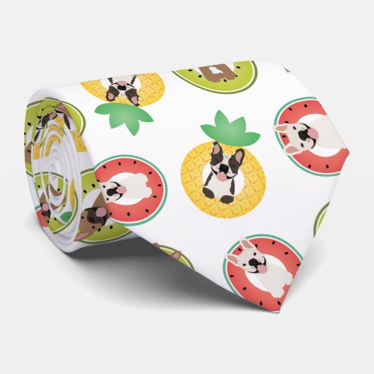 Französische Bulldogs in Fruit Pool Floating Muste Krawatte (Gerollt)