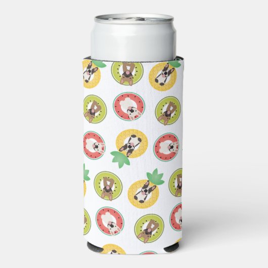 Französische Bulldogs in Fruit Pool Floating Muste Selters Dosenkühler (Seltzer Rückseite)