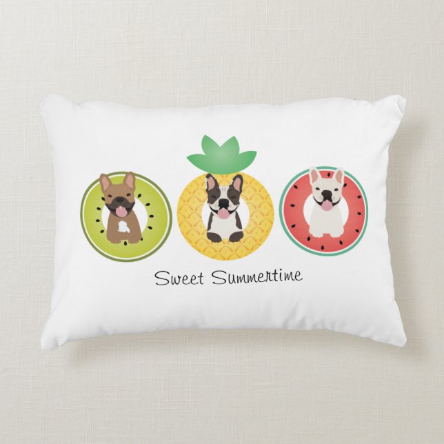 Französische Bulldogs in Fruit Pool Floats Dekokissen (Vorderseite)