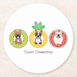 Französische Bulldogs in Fruit Pool Floats Runder Pappuntersetzer