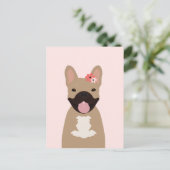 Französische Bulldogs lächeln Blume pink Postkarte (Stehend Vorderseite)