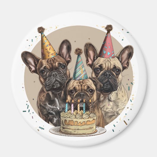 Französische Bulldogs Party Hats Magnet (Vorne)