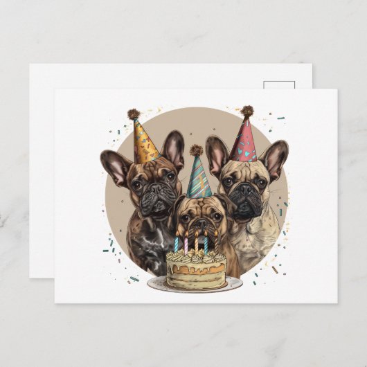 Französische Bulldogs Party Hats Postkarte (Vorne/Hinten)