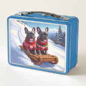 Französische Bulldogs Sled Metal Lunch Box (Rückseite)