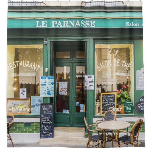 Französische Cafés: Versailles gemütliche Szene. Duschvorhang (Vorderseite)